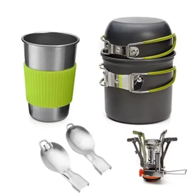 Outdoor Hiking Cooking Camping Equipment Outdoor Camping Pots and Pans Set Cooking Kit Picnic Camping Cooking Utensils