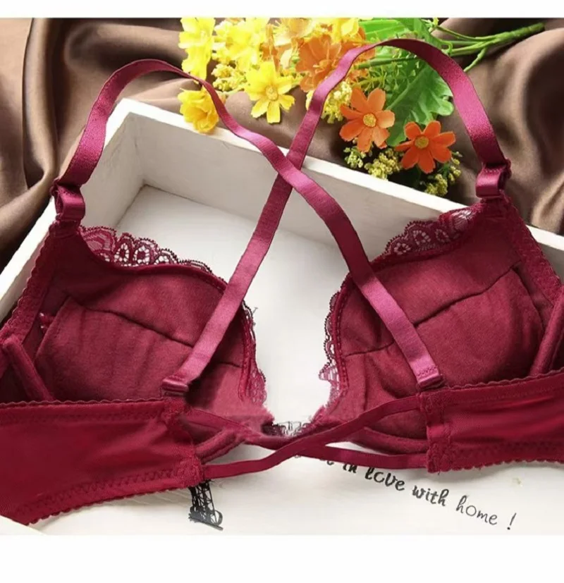 Sexy Lace Bra Set Front-Buckle Backless Push Up Adjustable  Lingerie