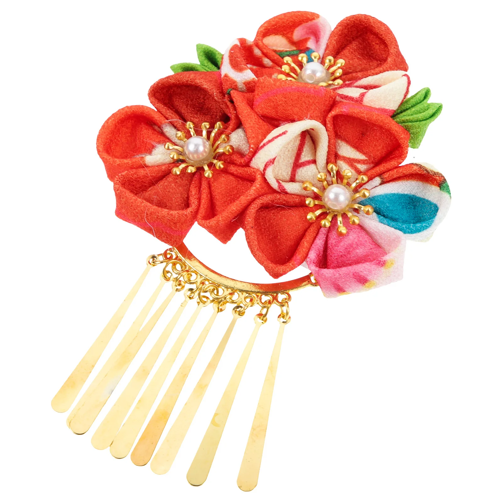 

1pcs Japanese Style Flower Hair Clips Red For Hanfu Kimono Decoration Floral Hairpin Accessories For Cosplay Party Festival