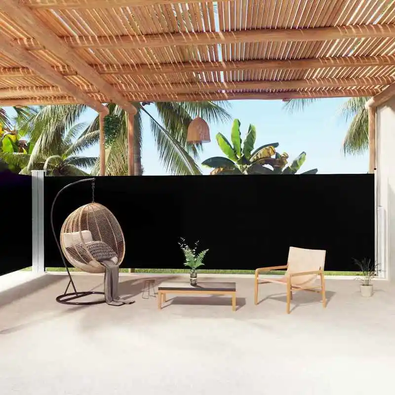 Ausziehbare Seitenmarkise für Terrasse, schwarz, 180 x 1000 cm