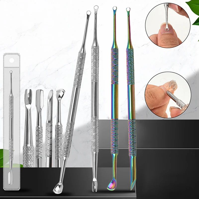 Double-Headed Stainless Steel Cuticle Remover Nail Pusher Exfoliating Prep Tool Clean Dead Skin Circle Bevel Shovel Manicure Pen