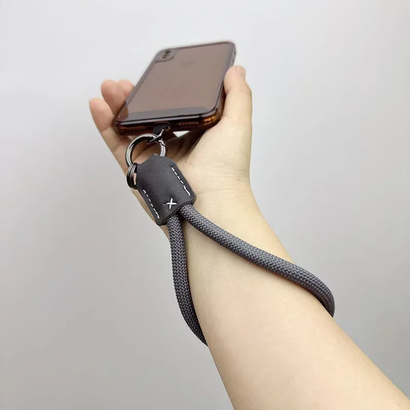 New Nylon Wrist Mobile Phone Lanyard Pu Leather Head Braided Short Anti-drop Mobile Phone Rope Clip Mobile Phone Shell Rope