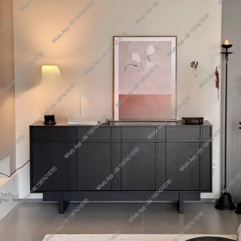 

Quifeng black solid wood dining side cabinet medieval home locker ash wood bedroom storage locker