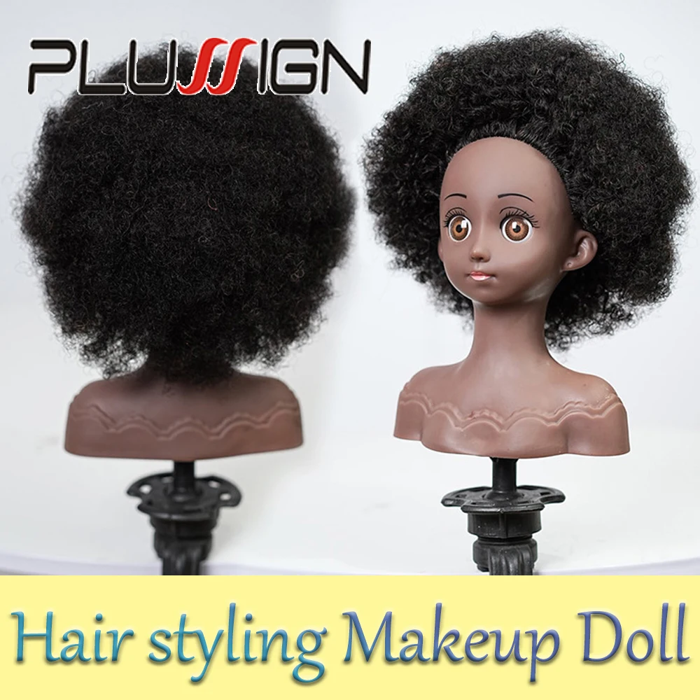 Plussign Female Make Up Doll Head With Table Clamp Stand Mannequin Head With Hair Afro Mannequin Head For Practice Hair Styles