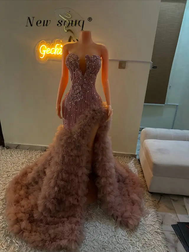 

Платья Aso Ebi цвета румяного роза без бретелек для выпускного бала 2026 года для темнокожих девушек, индивидуальный пошив, длинные, с оборками, корсетом, бисером, для официальных вечерних мероприятий и гала-вечеров