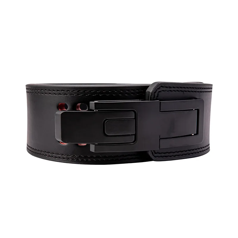 Men Leather Weightlifting Belt Quick Release Lever Buckle Powerlifting Deadlift Gym Training Waist Support Brace Bodybuilding