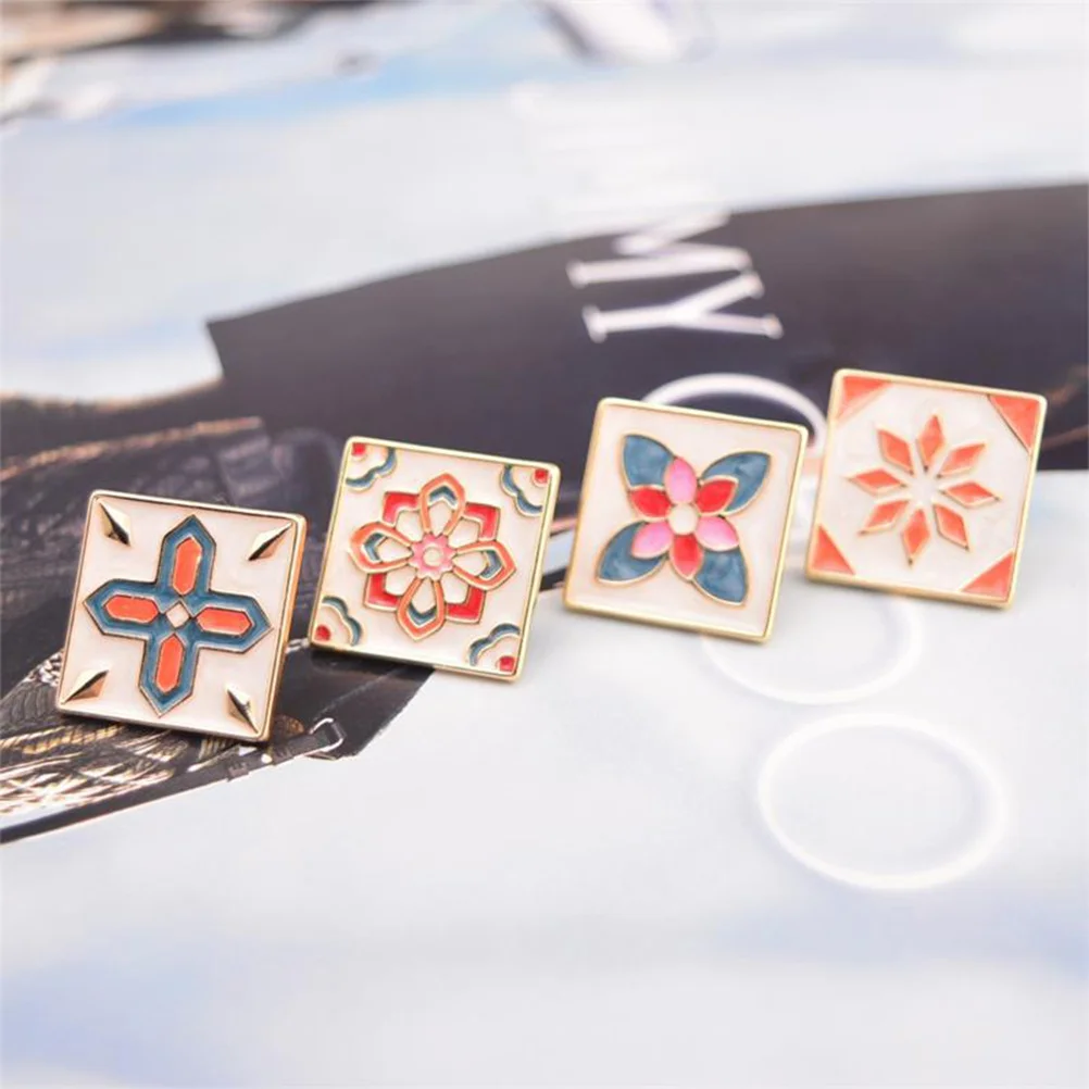 

Запонки из сплава с прямоугольным цветочным узором, пуговицы на рукавах рубашки для мужчин и женщин, повседневная одежда, деловые французские запонки, брошь с лацканами
