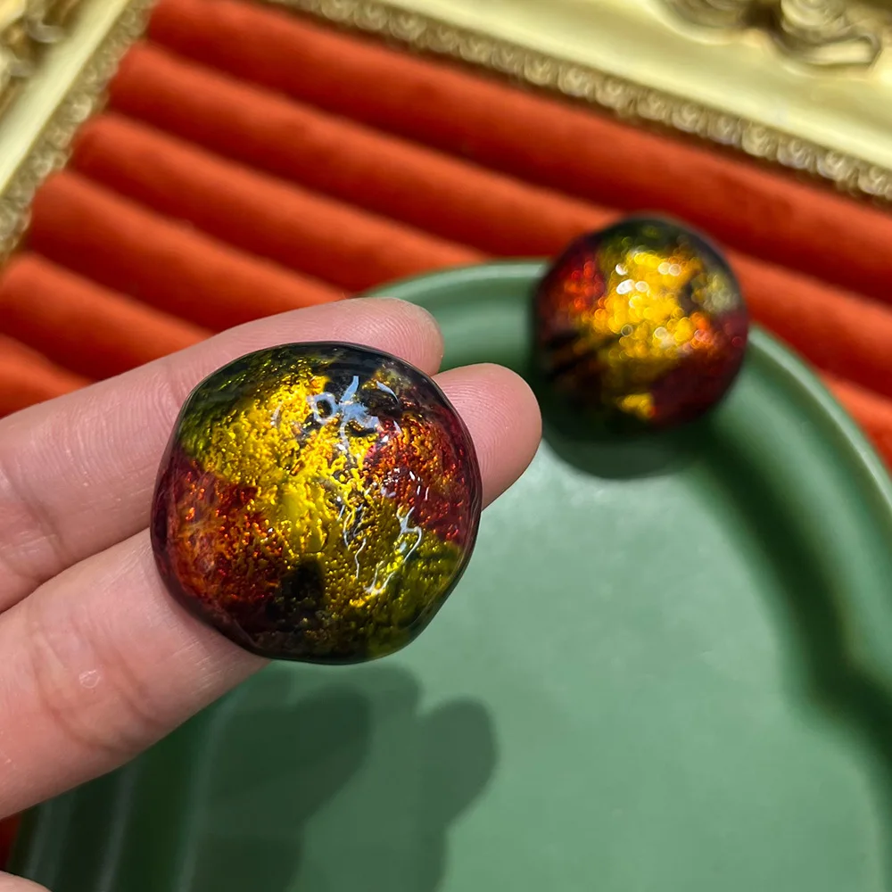

European Style Vintage Women Designer Colored Enameled Round 18k Gold Plated Stud Earrings Set Jewelry , Woman Ear Accessories