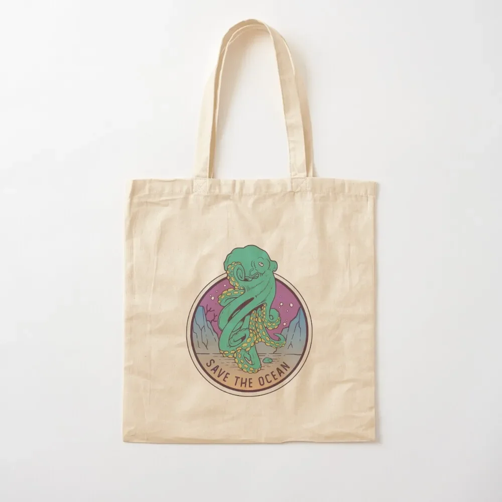 

octopus save the ocean Tote Bag canvas shopping bag shopping bag