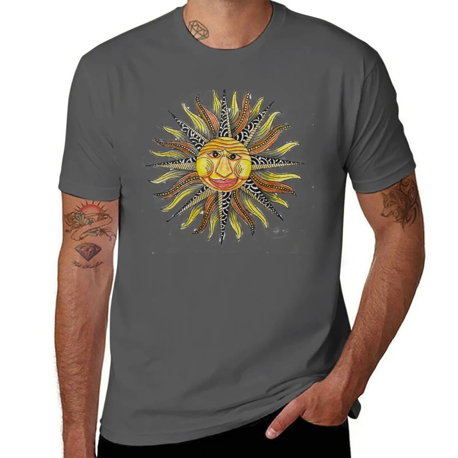 Funky Sun Caddick Drawing - Pencil By Colored Steve T-Shirt Fashion Graphic Tee For Men-image