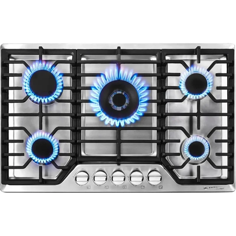 AMZCHEF 30 inch Gas Cooktop with 5 Made in Italy SABAF Power Burners.Max 48,300 BTU/hr Built-in Gas Stove top