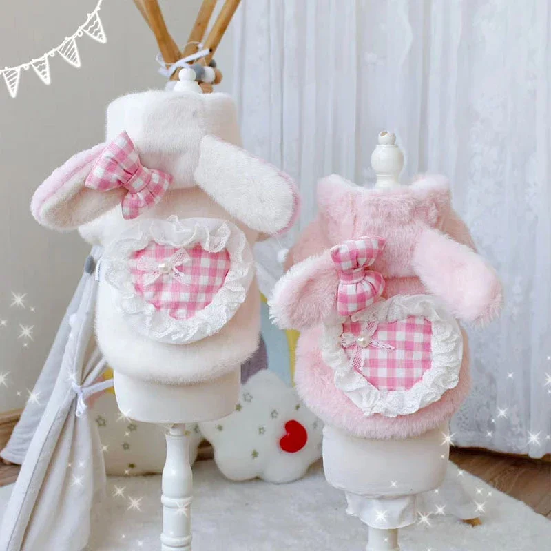 Pet Cute Love Rabbit Coat Dog Transformation Clothes Dog Cat Autumn/Winter Plush Rabbit Hair Ears Love Clothes Teddy Bears