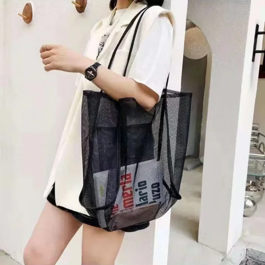 Beach Bag Large Capacity Shopping Bag Transparent Mesh Reusable Fashion Portable Travel Organizer Eco-Friendly Storage Bag