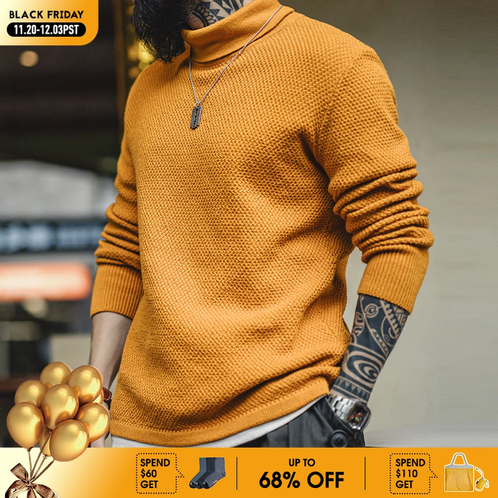 

Maden New Vintage Half - Turtleneck Knitted Sweater Yellow Base Layer Pullover Warm Inner Wear for Men's Autumn and Winter Tops