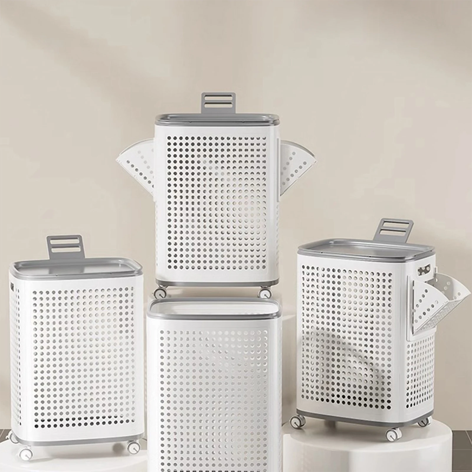 Cesta clasificadora de ropa sucia mejorada con ruedas y tapa, cesto para la colada, organizador de baño, bolsa de almacenamiento para el hogar