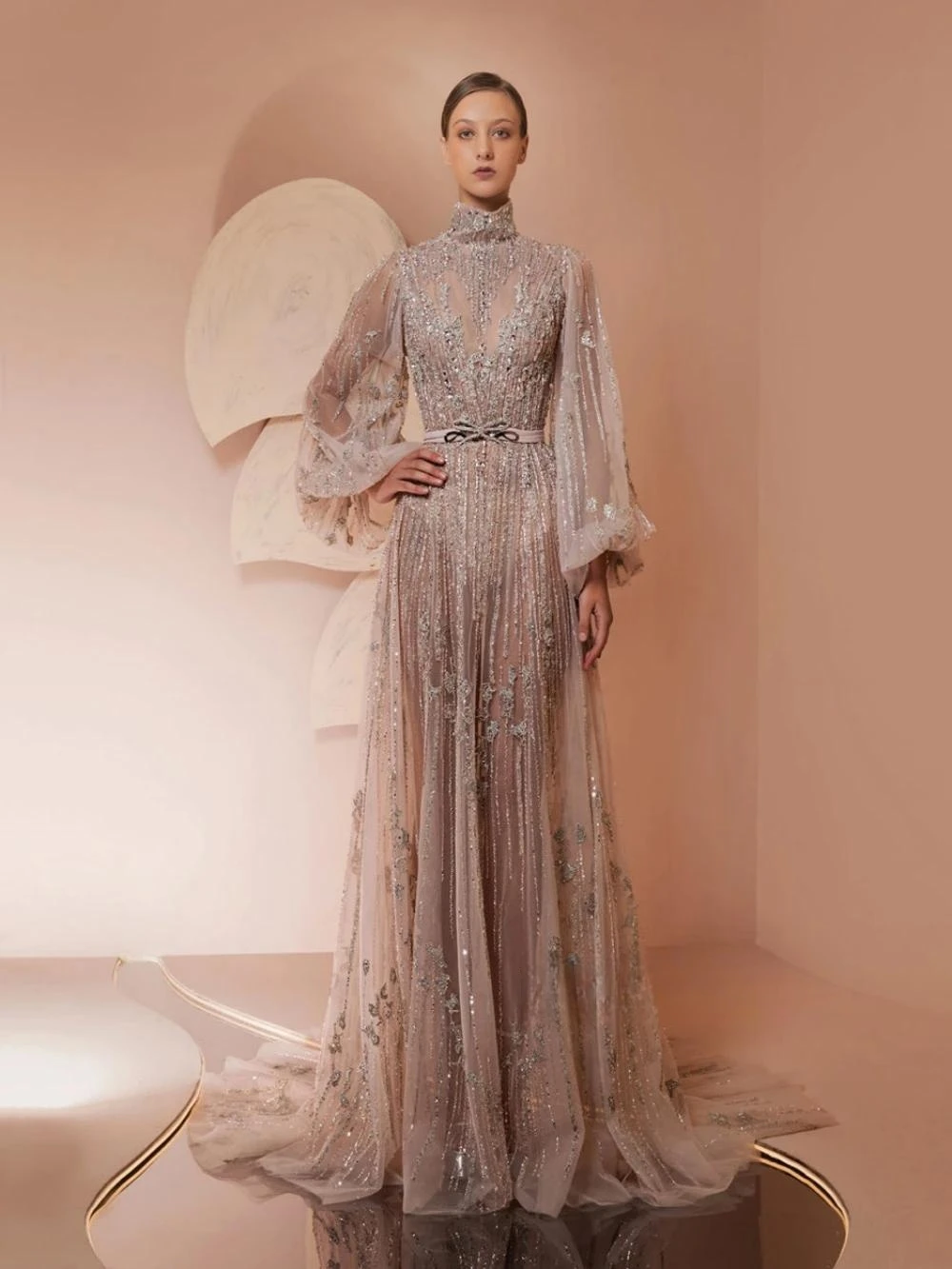 Abito da sera lungo con perline squisito Dubai Abito da cerimonia nuziale a maniche lunghe con illusione sexy Nuovi abiti da ballo di moda personalizzati