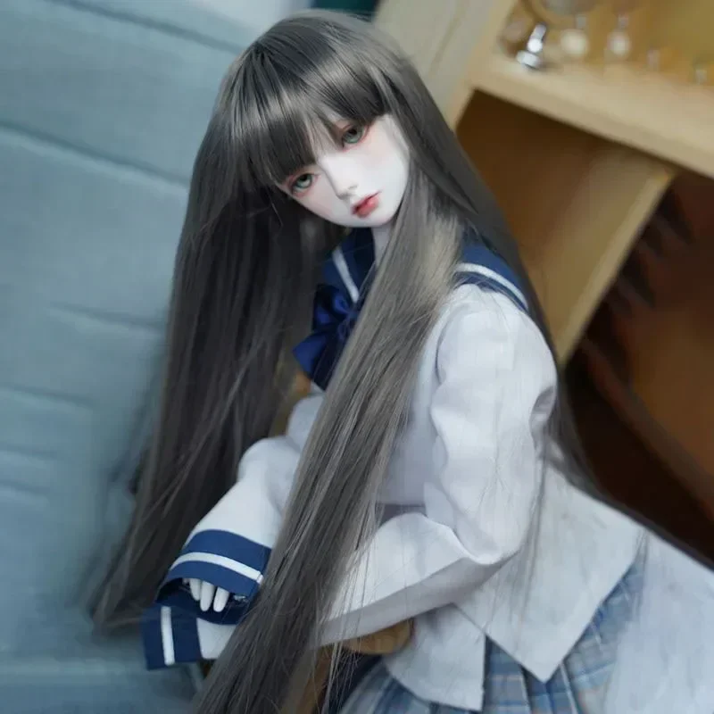 BJD SD 1/3 1/4 1/6 1/8 ke er doll wig high temperature fiber neat bangs long straight blue hair