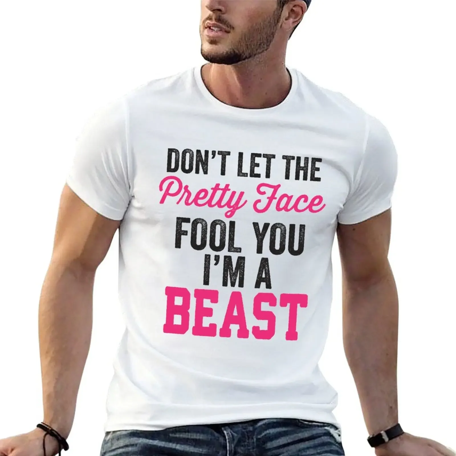 Don't Let The Pretty Face Fool You I'm A Beast (Pink) T-Shirt animal prinfor boys man clothes workout shirts for men