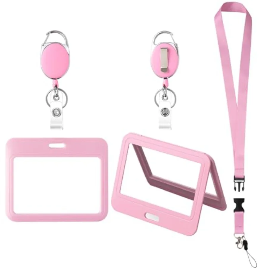 

ID Badge Holders and Retractable Reel Clips, Lanyard with Release Buckle, Key Card Holder Nametag Protector for Nurse Women Gir