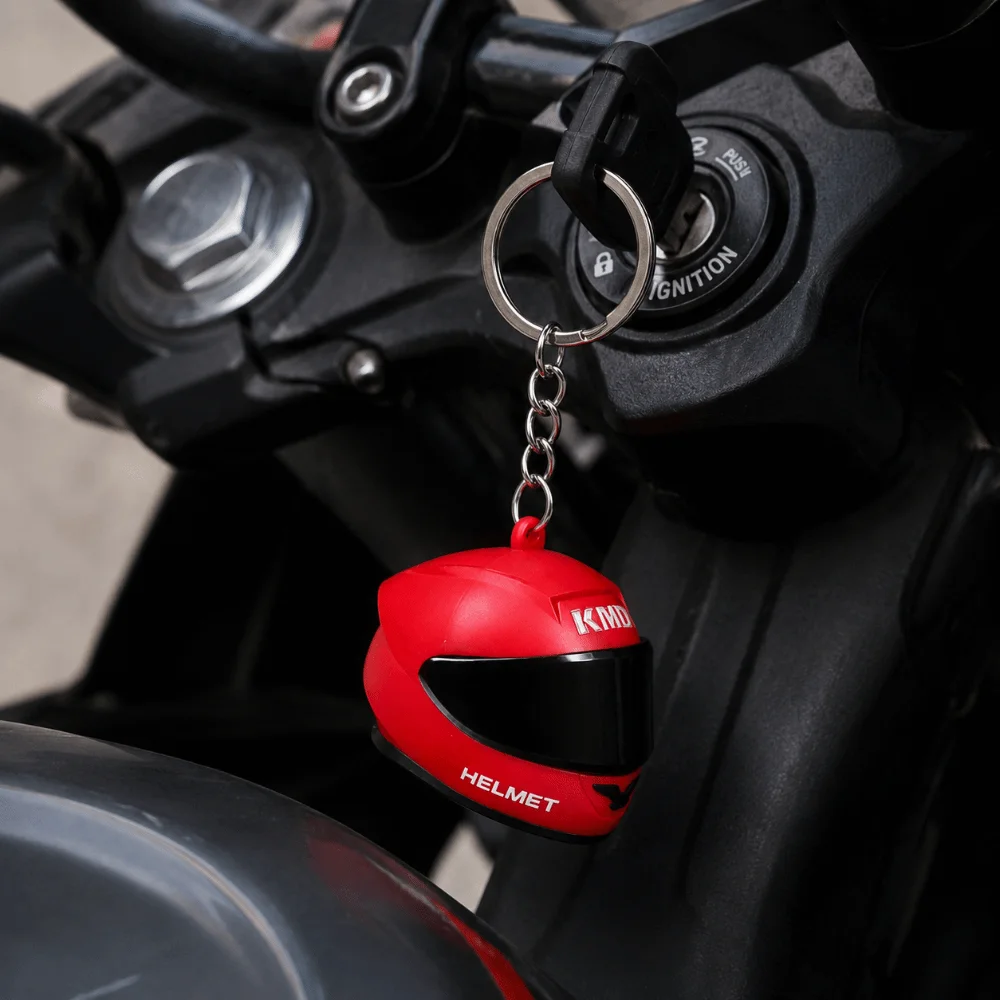 Kreativer Leuchtender Motorradhelm-Schlüsselanhänger LED-Sicherheitswarnung Helm-Schlüsselring Mini-Größe 3D Kreativer Taschen-Schlüsselanhänger – Detail 11