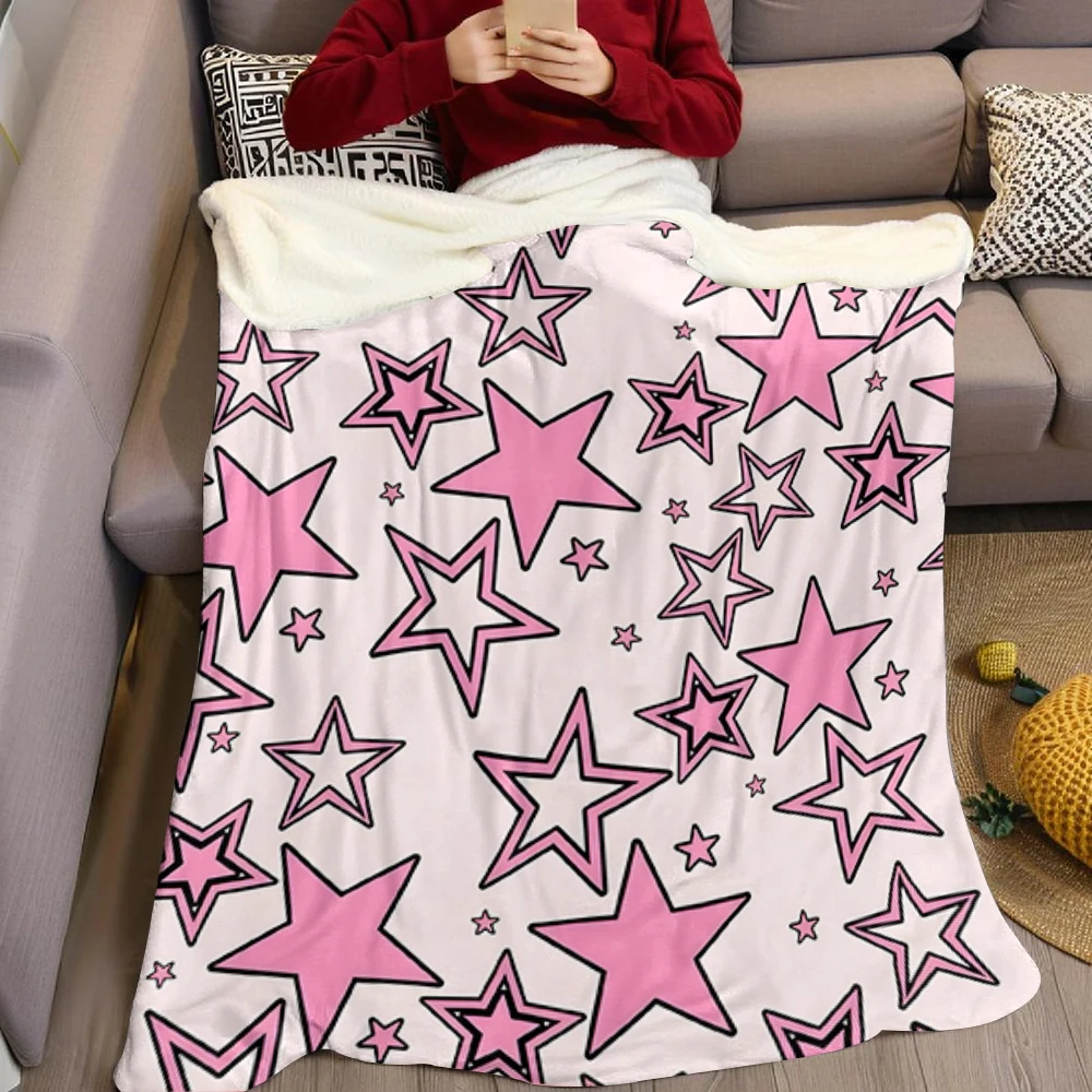Pink Red Bows Stars Dots Soft Flannel Blanket Warm Cozy Throw Blanket for Bedroom Living Room Fuzzy Plush Bedspread Gift