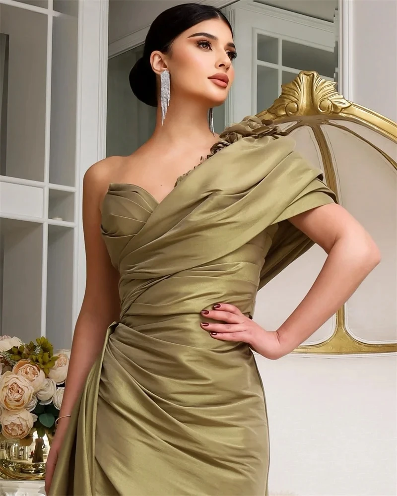 فساتين سهرة عربية سعودية مثيرة حسب الطلب زهور ثلاثية الأبعاد رداء حفلات رسمي للنساء بكتف واحد فساتين حفلات طويلة civil