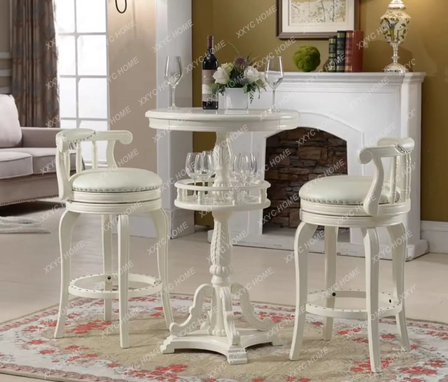 X-S solid wood   carved bar table household solid wood stool chair   high-end fashion HG