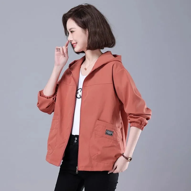 

2024 New Spring Autumn Women's Jacket Mid-length Coat Hooded Zipper Jackets Windbreaker Female Loose Coats Women's Clothing