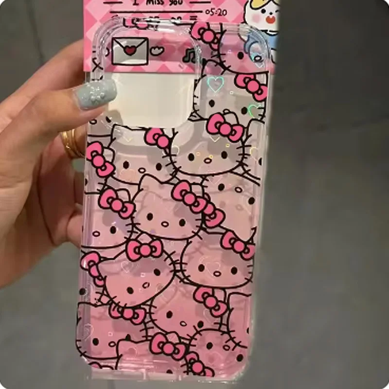 Sanrio Hello Kitty Bow pantalla completa KT gradiente funda de teléfono para iPhone 16 15 14 13 12 11 Pro Max XR XS Max 78 Plus MiNi Y2K