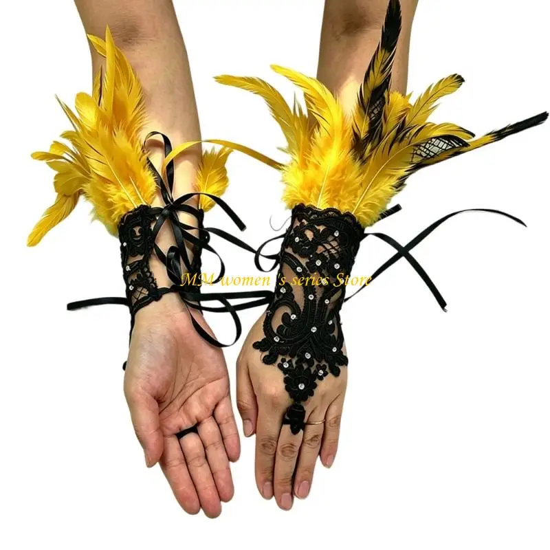 Q39C Lace Costume Gloves Armwear for Halloween Masquerades Parties and Stage Wear Use