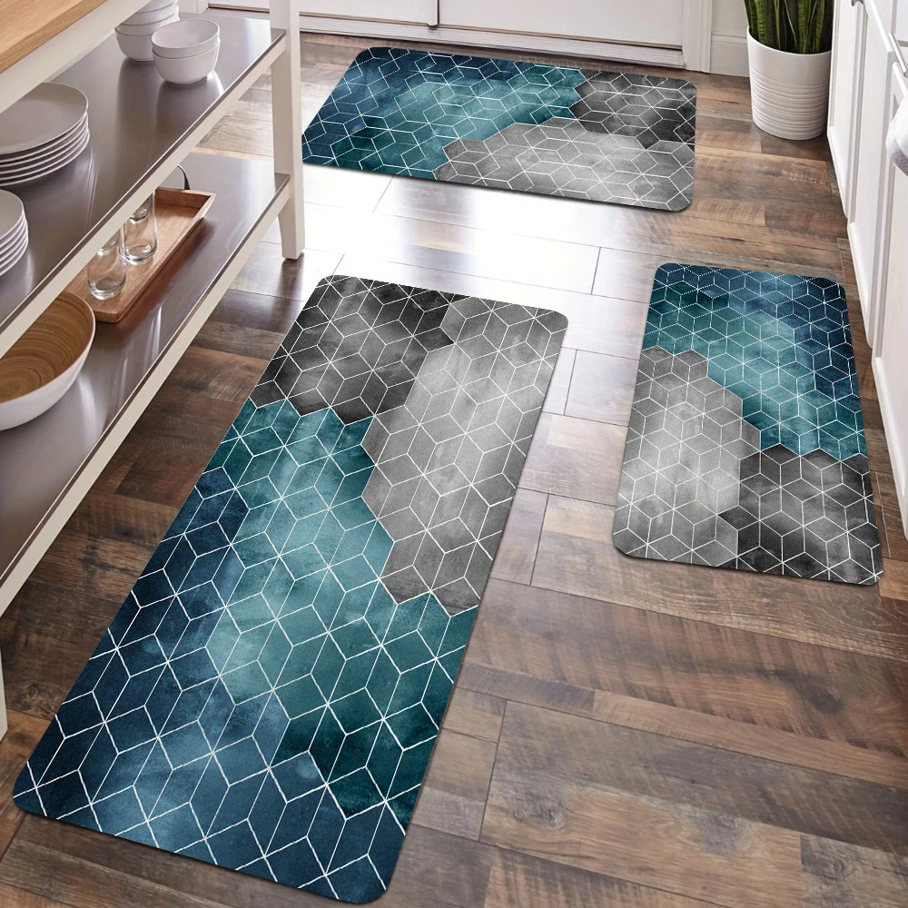 

Geometry Kitchen Floor Mat Anti Slip Bedroom Living Room Bedside Area Rug Hallway Soft Carpet Bathroom Entrance Doormat