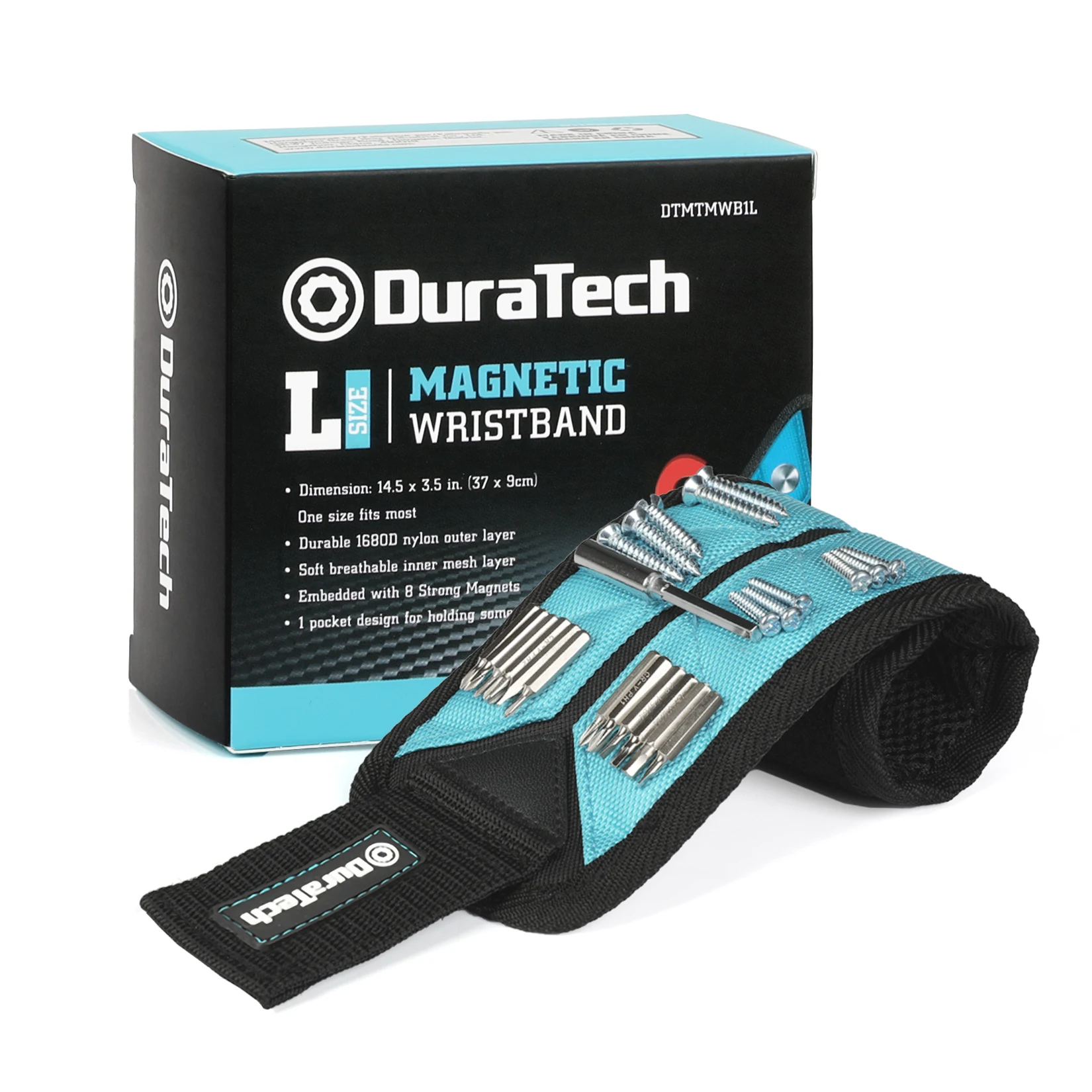 

DuraTech Magnetic Wristband Tool Belts with 8 Strong Magnets and 2 Pockets for Holding Screws Nails Drill Bits DIY Handyman Gift