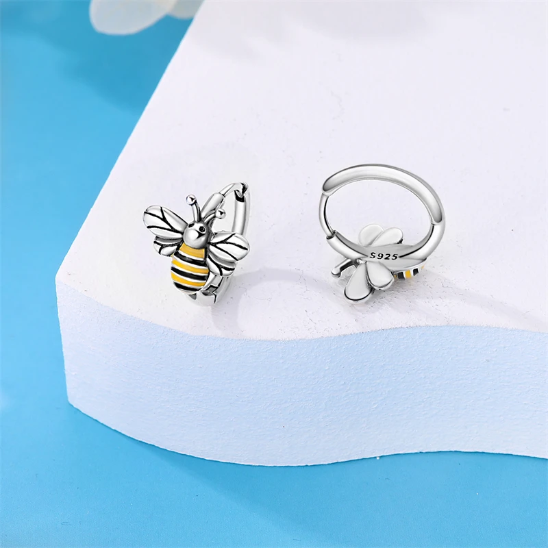 2024 New in 925 Sterling Silver Bee Series Hoops Inlaid Zircon Earrings For Women Fashion Wedding Party Gift fine Jewelry