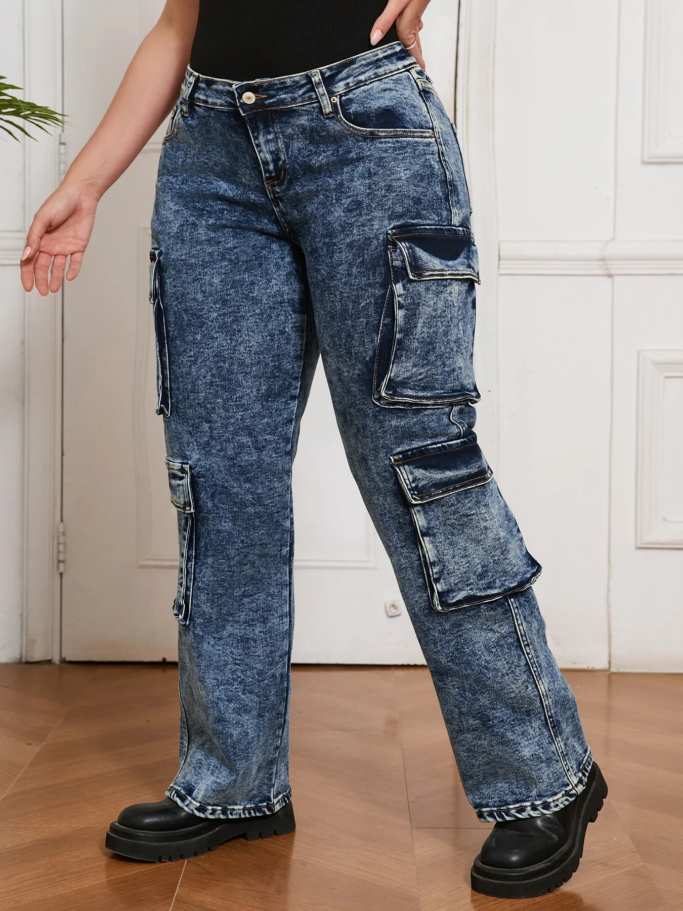 

Женские винтажные потертые джинсовые брюки-карго, модные повседневные прямые джинсы, уличная одежда