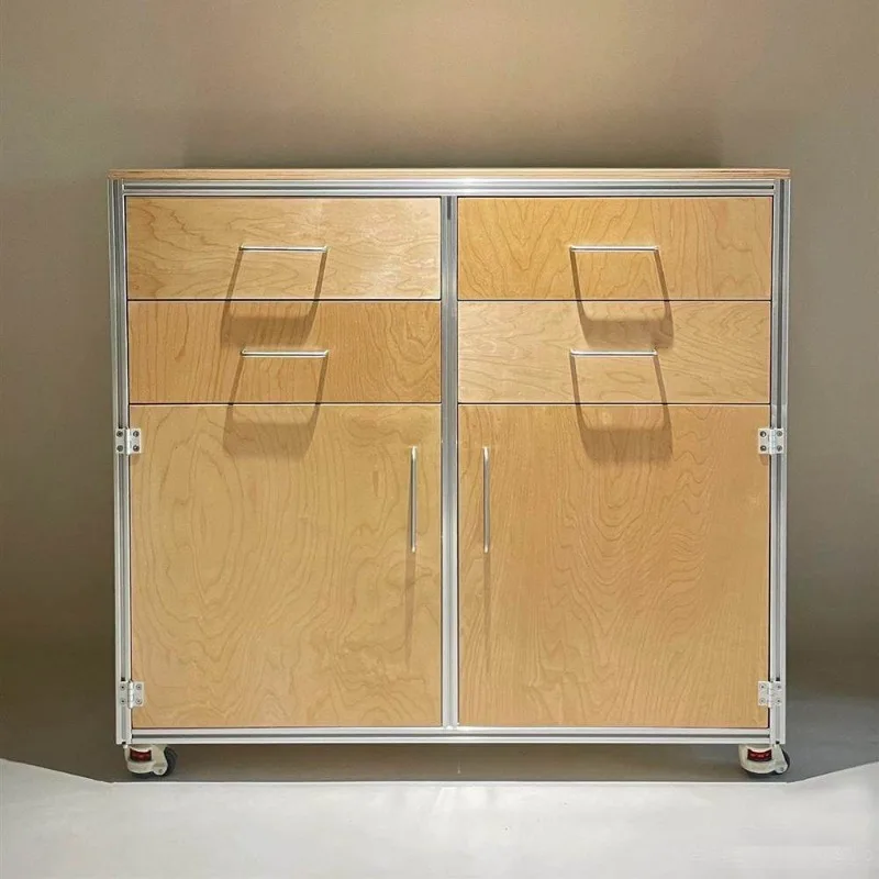 Birch Ocean Plate Side Cabinet, Aluminum Profile Shelf, Bookcase Locker