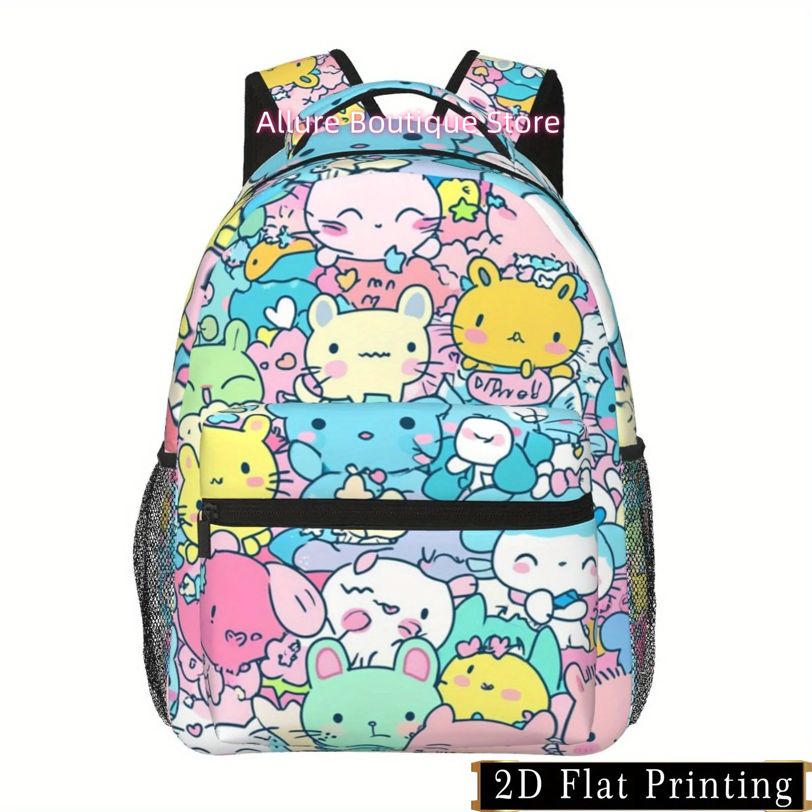 Adorable Cartoon Rabbit Print Backpack with Shoulder and Waist Protection, Fashionable for ipad Laptop Bag, Large Space, Multi-C