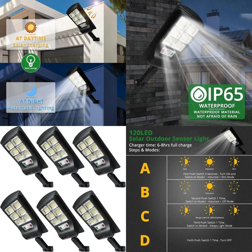 

Набор из 6 уличных светильников с датчиком движения, 1000 люмен, водонепроницаемые, для патио, входной двери, террасы, водостоков, двора, веранды