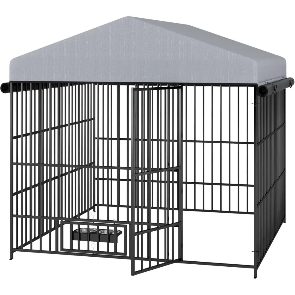 Metal Pet Pens Animal Hutch Run Chain Link Coop Fence House W/Waterproof Cover Roof,  Dogs Enclosure