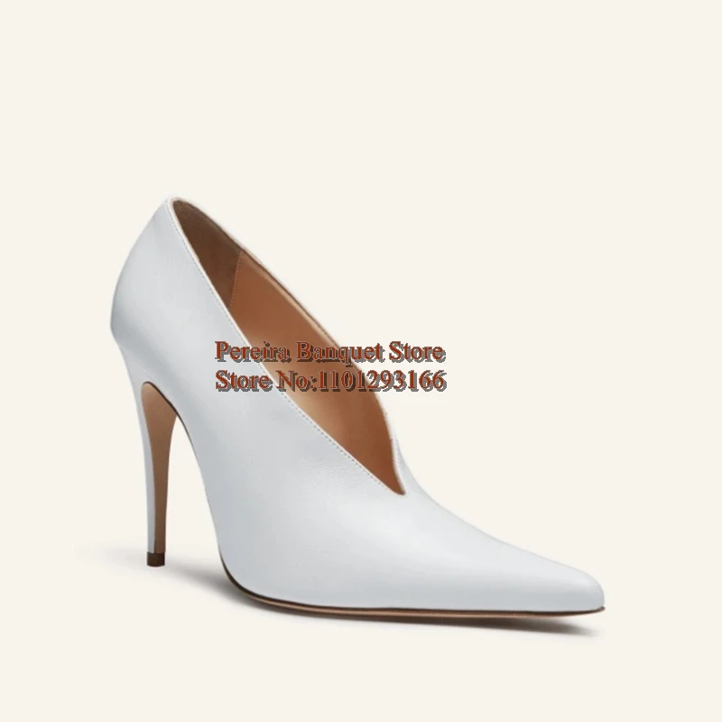 الحديثة زيبرا شريط عميق الخامس عالية الكعب مضخات أشار تو الانزلاق على بولي Leather الجلود الخامس نمط غطاء الكعوب النساء فستان أحذية أسود أبيض #4