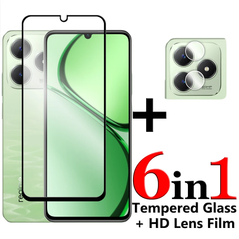 

For Realme C63 Glass For Realme C63 4G Tempered Glass 2.5D Full Cover Glue HD Screen Protector For Realme C63 Lens Film