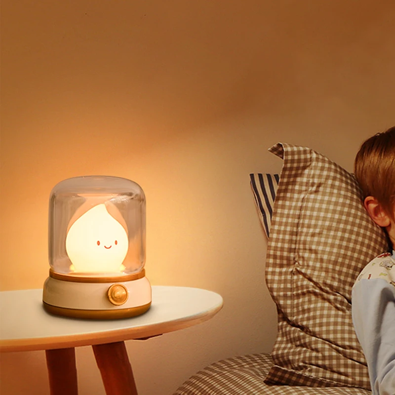 Luce notturna a candela Lampada a cherosene carina Luce decorativa a LED da tavolo Luce notturna ricaricabile USB Camera da letto Regalo creativo per bambini