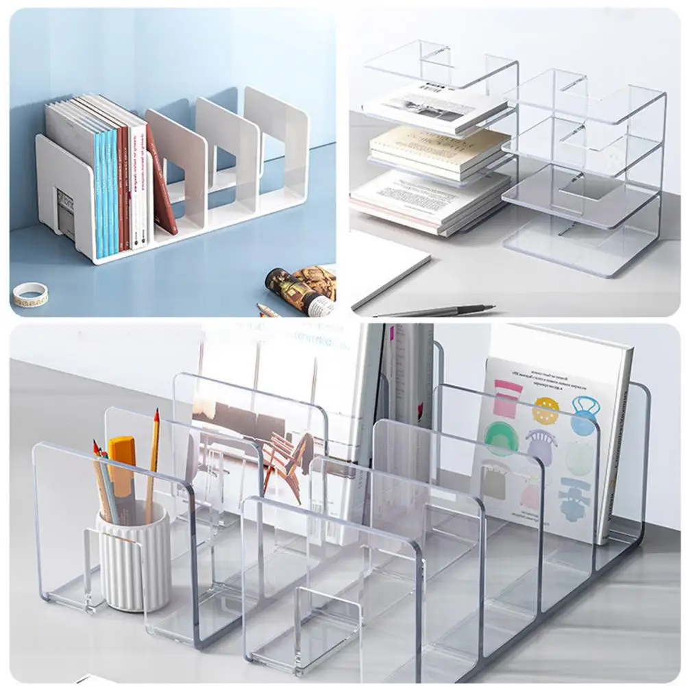 Bookshelf Acrylic Material Multi-layer Design Transparent Vertical Stationery Storage Rack Office Organizer