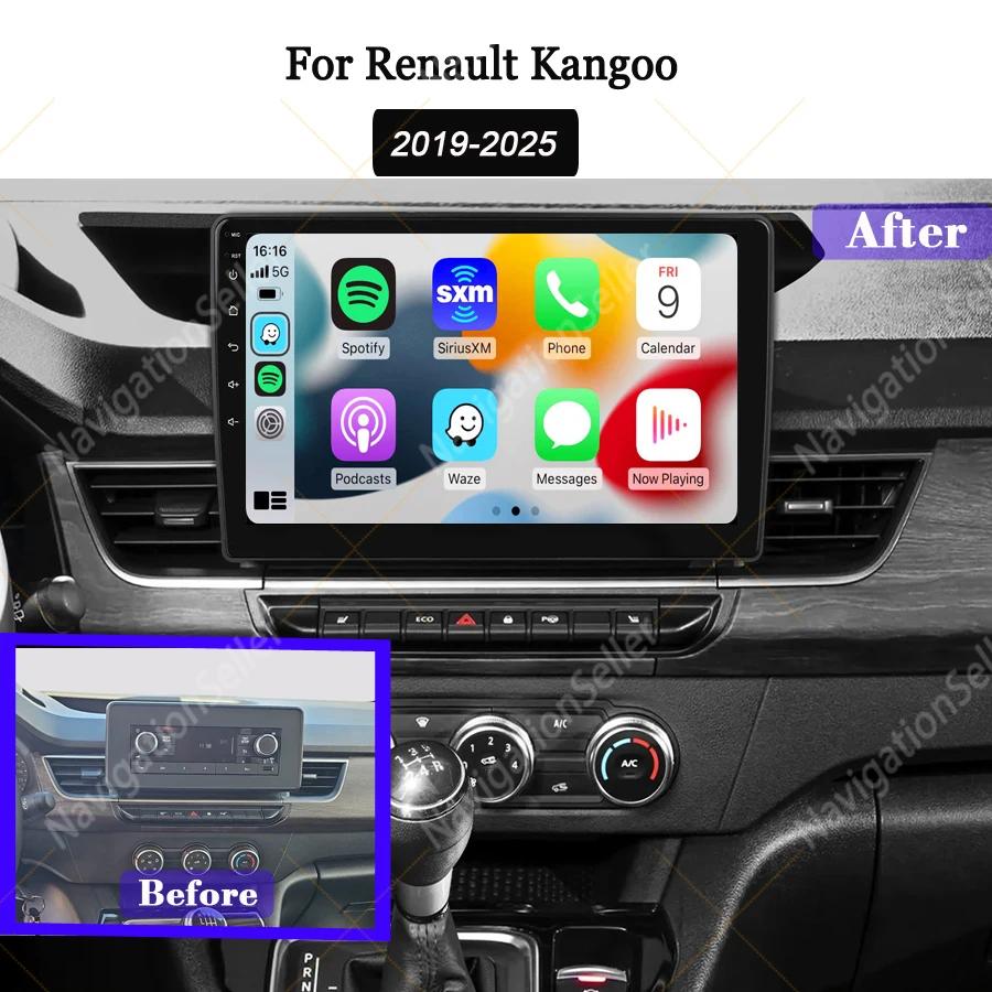 

Carplay Android Car Stereo For Renault Kangoo 2019 - 2025 Autoradio Gps Navigatin Touch Screen Multimedia Video Player WIFI DSP