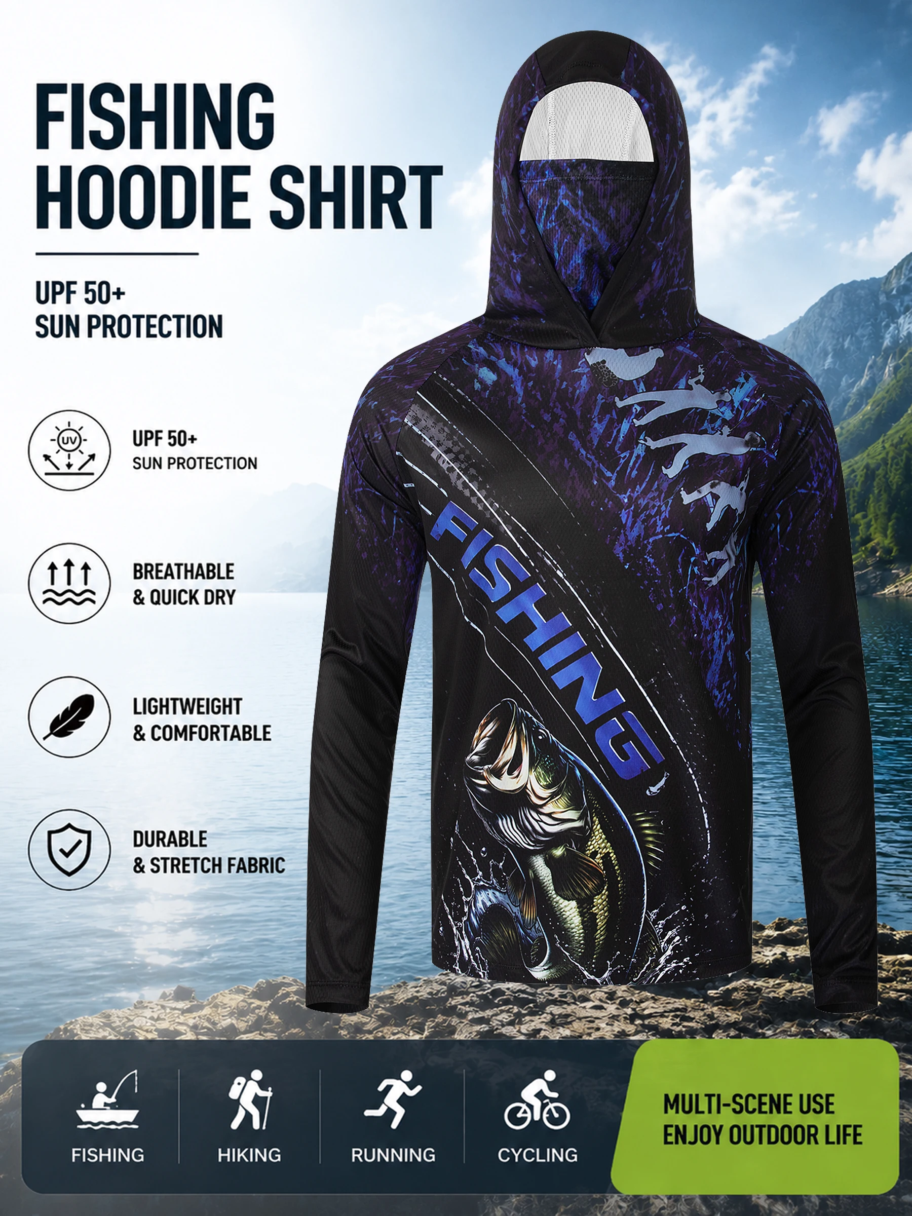 

Bass Fishing Apparel Men’s Long Sleeve Hoodie Lightweight Performance Wear