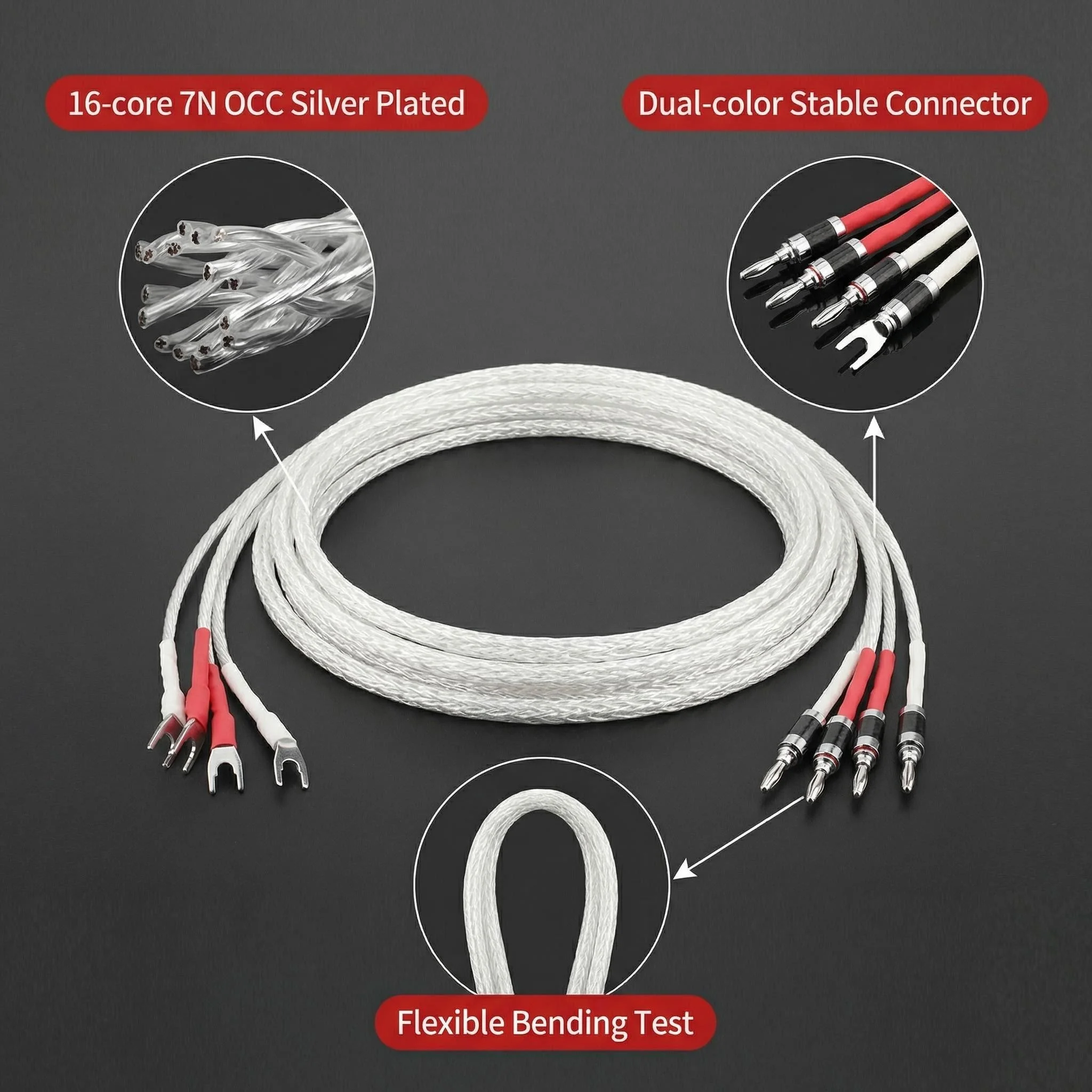 

Pair Aouyade 8ag Pure Silver plated OCC Hifi Speaker Cable Hi-end Speaker Wire for Amplifier and CD banana plug to spade plug
