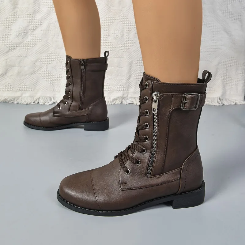 2025 Hot Sale Ladies Shoes Mid-Calf Women's Boots Fashion Side Zipper Modern Boots Women New Lace-up Plus Size Shoes for Women