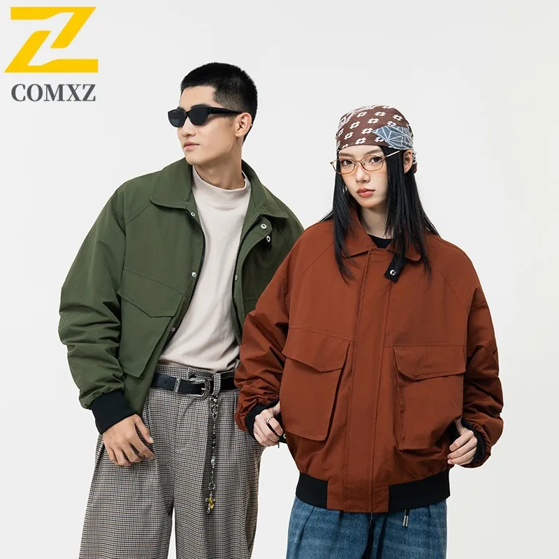

COMXZ Мужская бейсбольная ветровка с воротником-стойкой, осенняя кожаная лоскутная винтажная куртка-бомбер с надписью, свободная уличная одежда, повседневная верхняя одежда