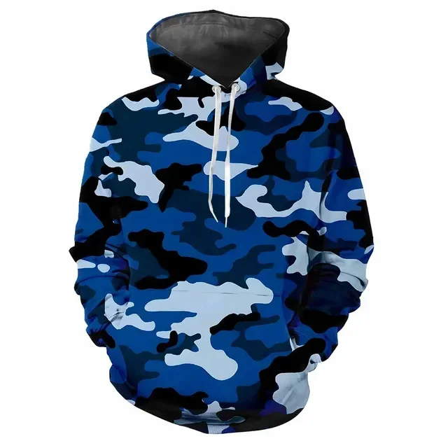 Erkek moda baskılı kamuflaj desen Hoodie dijital baskılı rahat uzun kollu Hoodie erkek moda üst