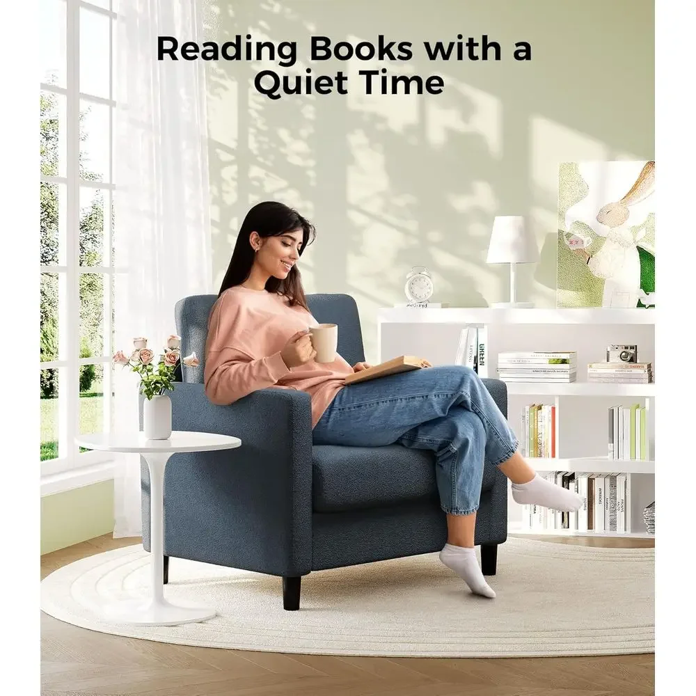 كرسي أريكة 33 أزرق رمادي للقراءة أو غرفة النوم أو غرفة المعيشة، إطار خشبي بالكامل، كرسي بذراعين مريح، تجميع بدون أدوات