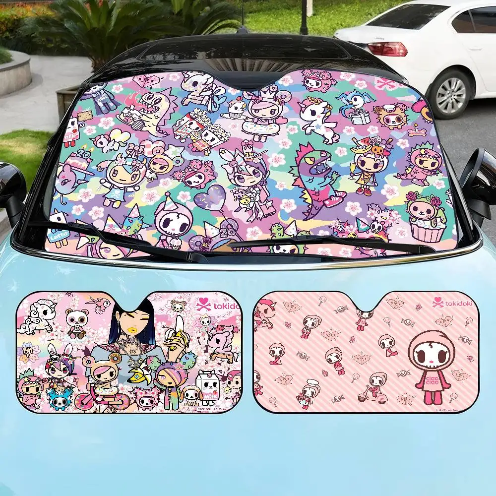 Популярная мода T-Tokidoki с логотипом, складной солнцезащитный козырек на лобовое стекло 70x130 см, аниме, мультяшная фольга, автомобильный солнцезащитный козырек, защита от солнца